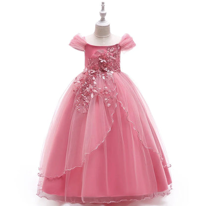 Elegant Wedding Bridemaids Party Girls Dress Tulle Bow Birthday Princess Dresses for Kids Flower Christmas Prom Evening Costumes
