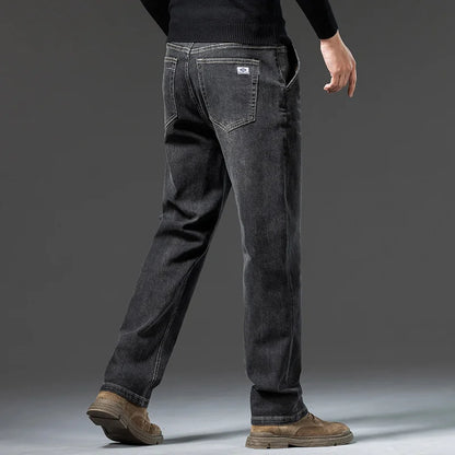 Men's loose straight leg jeans retro washed elastic casual pants suitable for all seasons versatile pants