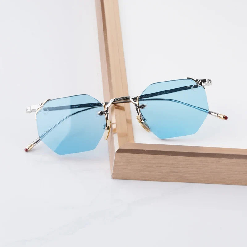 Boundless Light Luxury Sunglasses for Men Women Alloy Irregular Square Handmade Brand Design UV400 Top Quality Rimless with Case