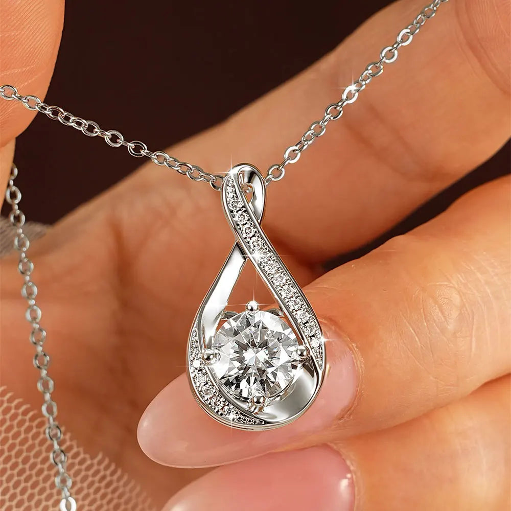 8MM 2.0CT Round Cut Moissanite Necklace 14K Gold Filled Infinity Pendant Necklace for Women Wedding Jewelry Gift