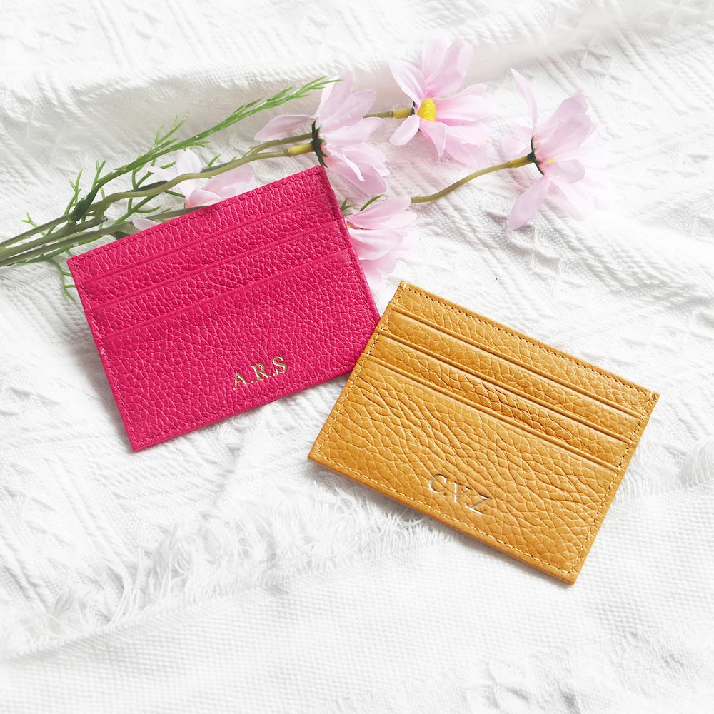 Porte-cartes en cuir de vachette avec logo personnalisé pour femme et homme, sac à cartes fin en cuir véritable, gravure du nom, portefeuille de luxe décontracté
