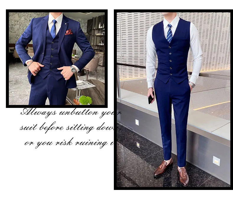 Men's Large Size Three-Piece Suit Set - High-Quality Solid Color Fashion Business Professional Suit with Vest And Trousers