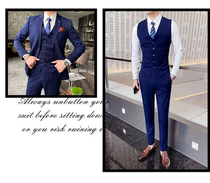 Men's Large Size Three-Piece Suit Set - High-Quality Solid Color Fashion Business Professional Suit with Vest And Trousers