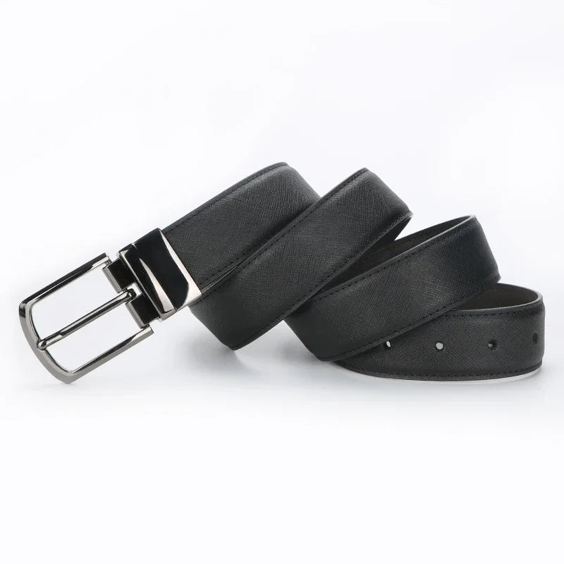 1pc Men's Business Genuine Leather Cowhide Belt, Rotating Pin Buckle Casual Belt For Men, Double-sided Wear Belt