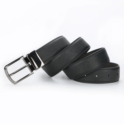1pc Men's Business Genuine Leather Cowhide Belt, Rotating Pin Buckle Casual Belt For Men, Double-sided Wear Belt