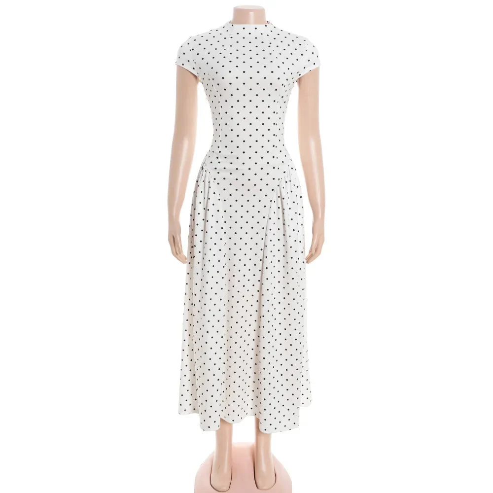 White Polka Dot Long Dress Summer Sexy High-Waisted Vintage Print Sleeveless Dress Casual Party Vacation New Women Dress