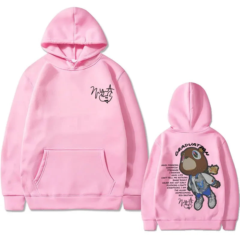 Rapper Kanye West Graduation Graphics Hoodies Male Black Clothes Cool Gothic Streetwear Men Hip Hop Fashion Oversized Sweatshirt