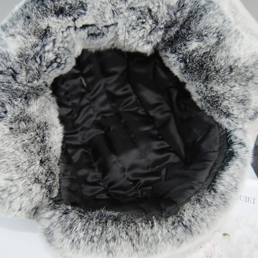 New Natural Soft Rex Rabbit Fur Caps Russia Winter Real fur Hat Men Outdoor Windproof Super Warm Real Rex Rabbit Fur Bomber Hats