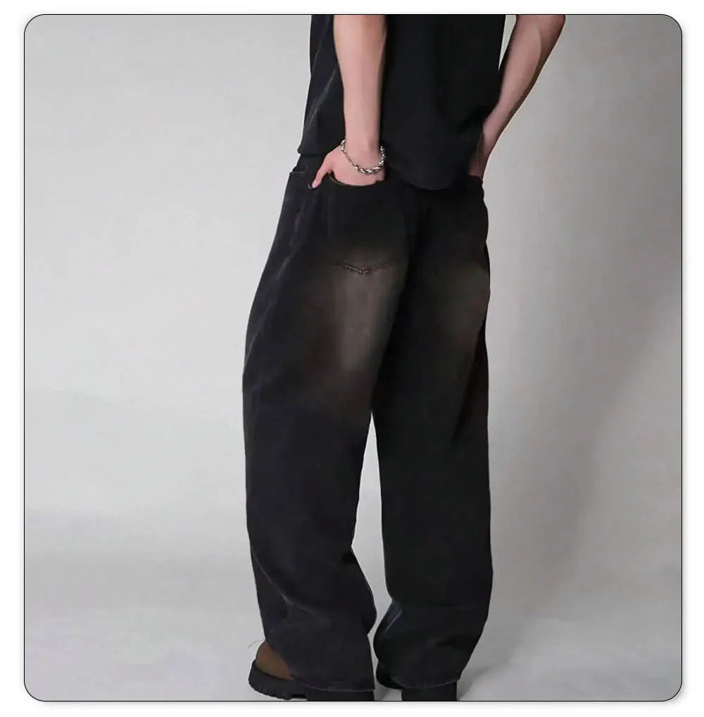 Four Season Men's Jeans Korean Version Student Casual Pants High Street Straight Loose Wide Leg Jeans Black Grey Blue Baggy Jean