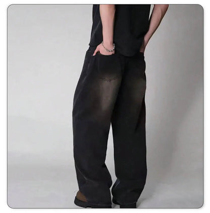Four Season Men's Jeans Korean Version Student Casual Pants High Street Straight Loose Wide Leg Jeans Black Grey Blue Baggy Jean
