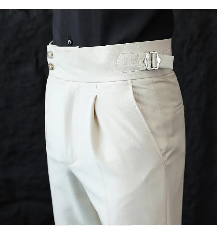 Italian Style Neapolitan High-waisted Suit Pants High Quality Fashion Men's Slim Fit Business Office Social Wedding Trousers