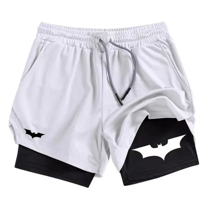 Bat Print 2 in 1 Performance Shorts for Men Athletic Breathable Quick Dry Shorts with Phone Pocket Gym Workout Running