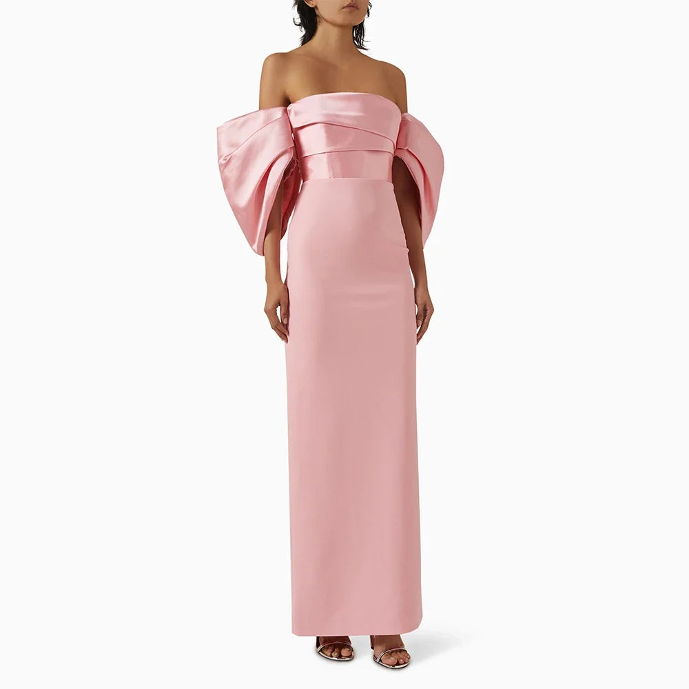 Customized Pink Prom Dresses for Women Off the Shoulder Back Split Column Prom Dress Ankle Length Elegant Formal Party Dress