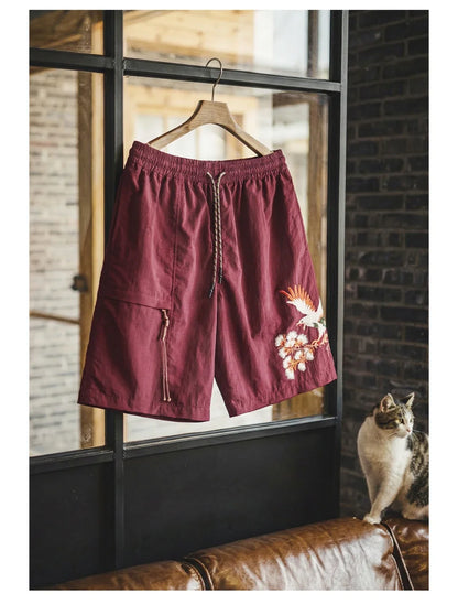 Men's Yokosuka Eagle Embroidered Shorts Loose Elastic Waist Red Quick Dry Summer Casual Beach Board Man Shorts Genuine