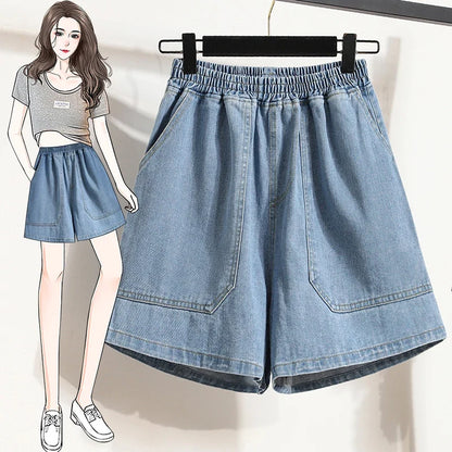 Wide Leg Denim Shorts For Women 2024 Summer New Arrivals High Waist Big Pockets Blue Color Jeans Shorts Casual Pants Trousers