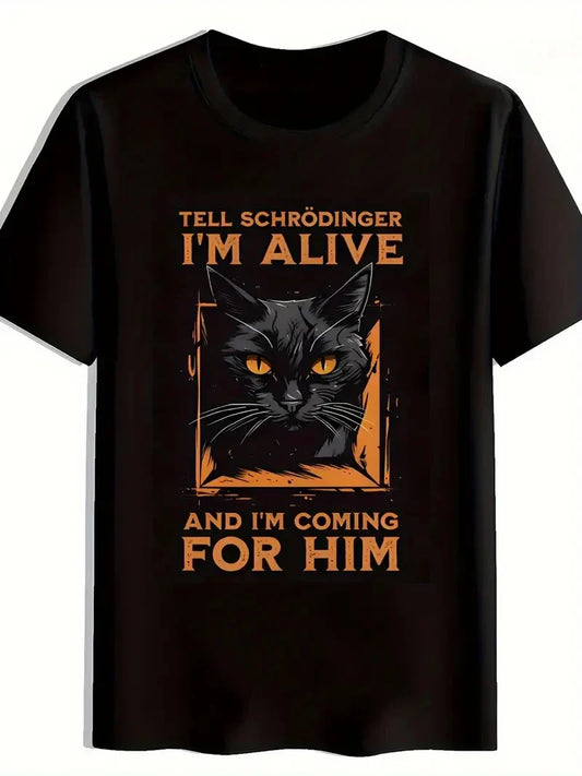 Women T-shirt Vintage Cat with Orange Eyes and Schrodinger Humor Meme Tee Hip Hop Women Harajuku Y2k Streetwear Oversized Y2K