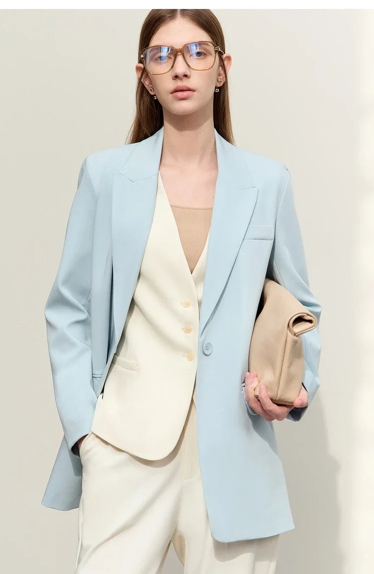 Minimalism Blazer for Women Korean 2023 Sping New Loose Office Lady Women's Jacket Fashion Black Solid Female Coat 12321065