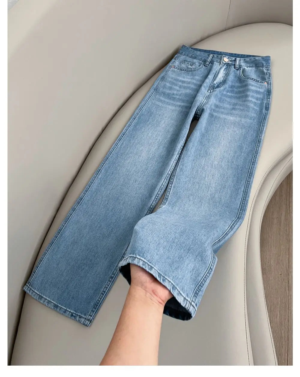Women Summer Lyocell Pants Casual Streetwear High Waist Jeans Wide Leg Flared Trousers Loose Fit Comfortable Daily Walking Denim