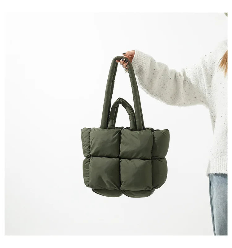 Fashion Soft Puffer Tote Bag Designer Quilted Women Shoulder Bags Nylon Padded Lady Handbags Down Cotton Warm Winter Shopper Bag