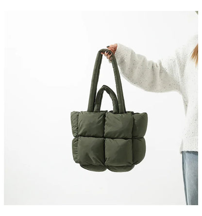 Fashion Soft Puffer Tote Bag Designer Quilted Women Shoulder Bags Nylon Padded Lady Handbags Down Cotton Warm Winter Shopper Bag