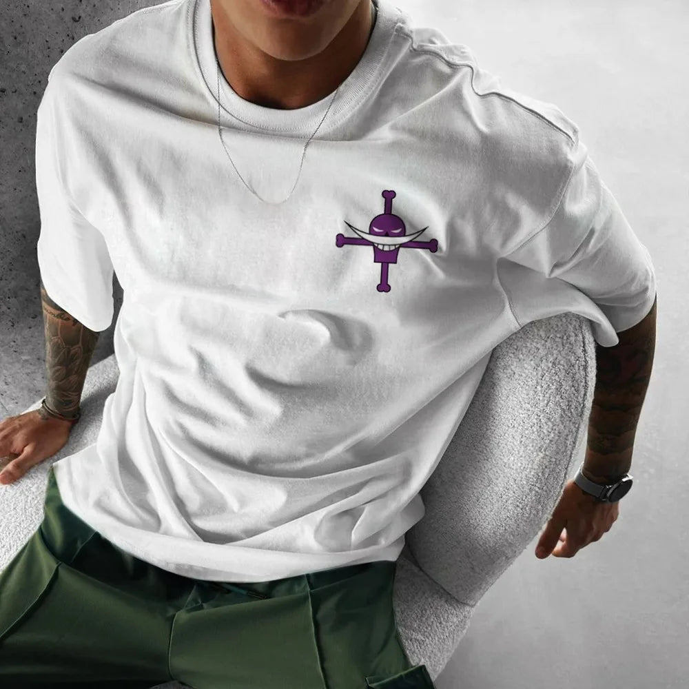 One Piece Summer Men's T-shirt Anime Edward Newgate Autumn Boys' Children's Short-sleeved Punk Loose Trendy Parent-child Outfit