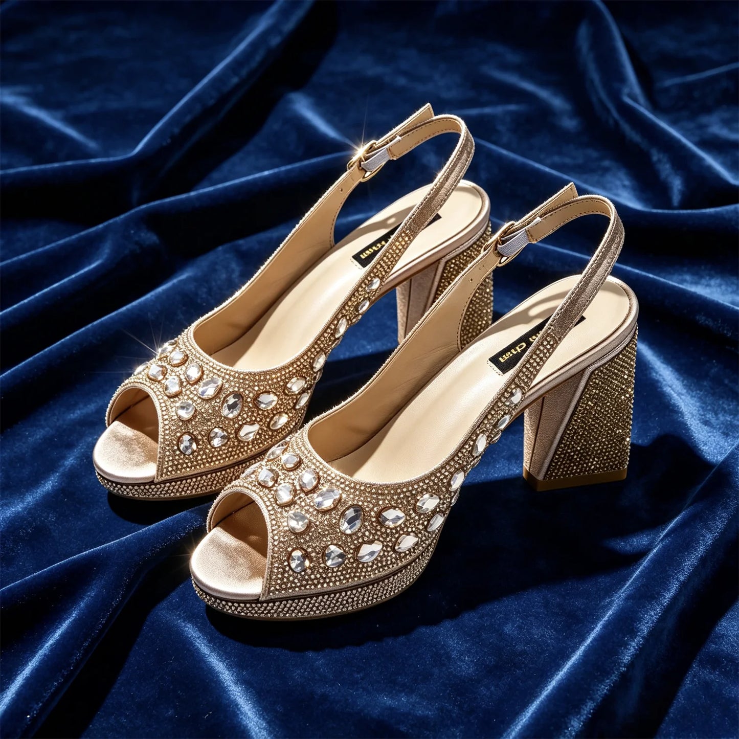 Elegant 2026 Champagne Peep Toe Heels with Diamond Accents - Luxurious Italian Design Pumps & Matching Bag Set for Parties