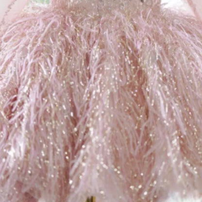 Fashion Baby Girl Princess Sequins Feather Dress Puffy Sleeve Toddler Child Pearl Vestido Party Birthday Baby Clothes 2-14Y