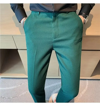 Spring Summer Men's Smart Casual Suit Pants Fashion Slim Fit Solid Color Youthful Vitality Suit Trousers Men Korean Dress Pants