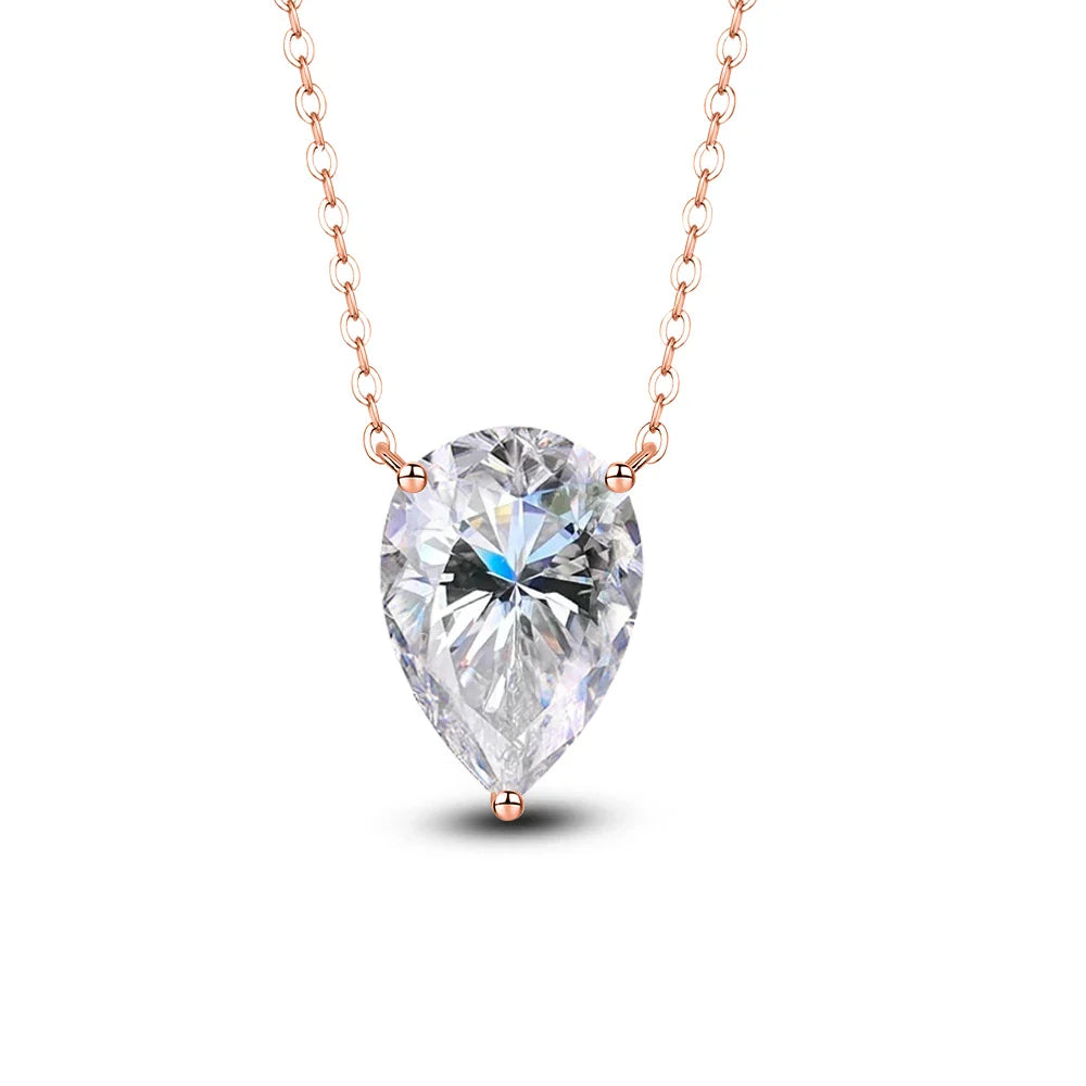 Certificate 1/2/3/4carat Teardrop Moissanite Pendant Necklace S925 Silver Pear Cut Solitaire Diamond Neck Chain for Women
