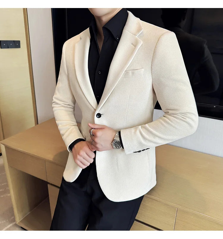 Autumn Winter Fashion Seaweed Pattern Suit Jacket High Quality Luxury Slim Fit Casual Men's Blazers Coats Social Prom Tuxedo