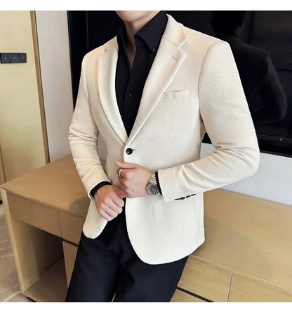 Autumn Winter Fashion Seaweed Pattern Suit Jacket High Quality Luxury Slim Fit Casual Men's Blazers Coats Social Prom Tuxedo