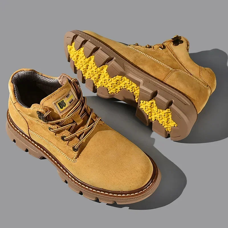 Men Genuine Leather Boots Men's English Style Thick Bottomed Work Clothes Shoes Winter Outdoor Mid Top Men's Boots