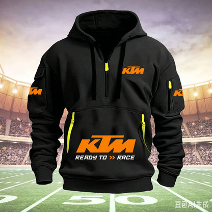 Racing Hoodie Men Half Zip Hoodie Multi Pocket Motorcycle Sweatshirt Casual Streetwear Biker Pullover For Moto Fans