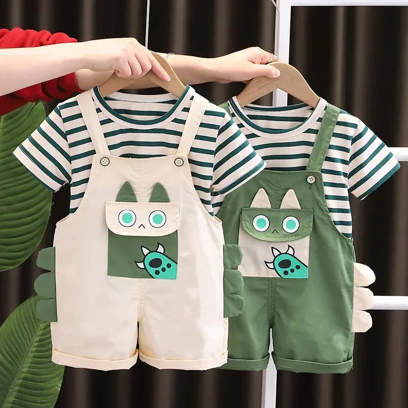 New Summer Kids Baby Clothing Boy T-shirt Bib Shorts 2Pcs/Set Toddler Fashion Infant Children Clothes Suits 0-5 Years