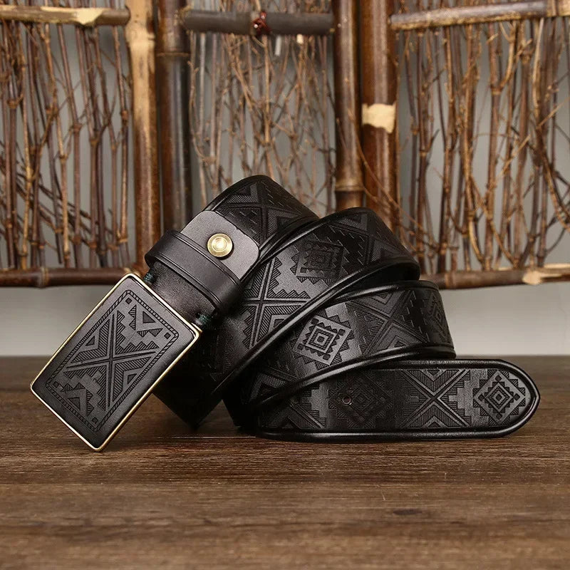 3.8CM Thick Cowhide Copper Smooth Buckle Genuine Leather Casual Jeans Cowboy Belt Men High Quality Luxury Male Strap Cintos
