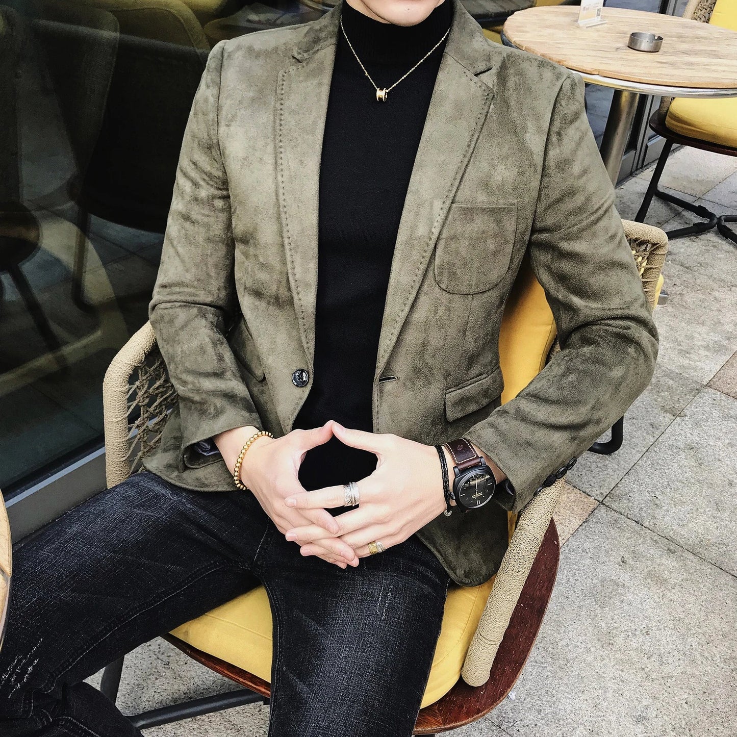 Blazer Hombre Men's Casual Slim Fit Deerskin Velvet Suit Jacket High-quality Korean Luxury Formal Solid Color Suit 6 Colors