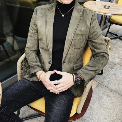 Blazer Hombre Men's Casual Slim Fit Deerskin Velvet Suit Jacket High-quality Korean Luxury Formal Solid Color Suit 6 Colors