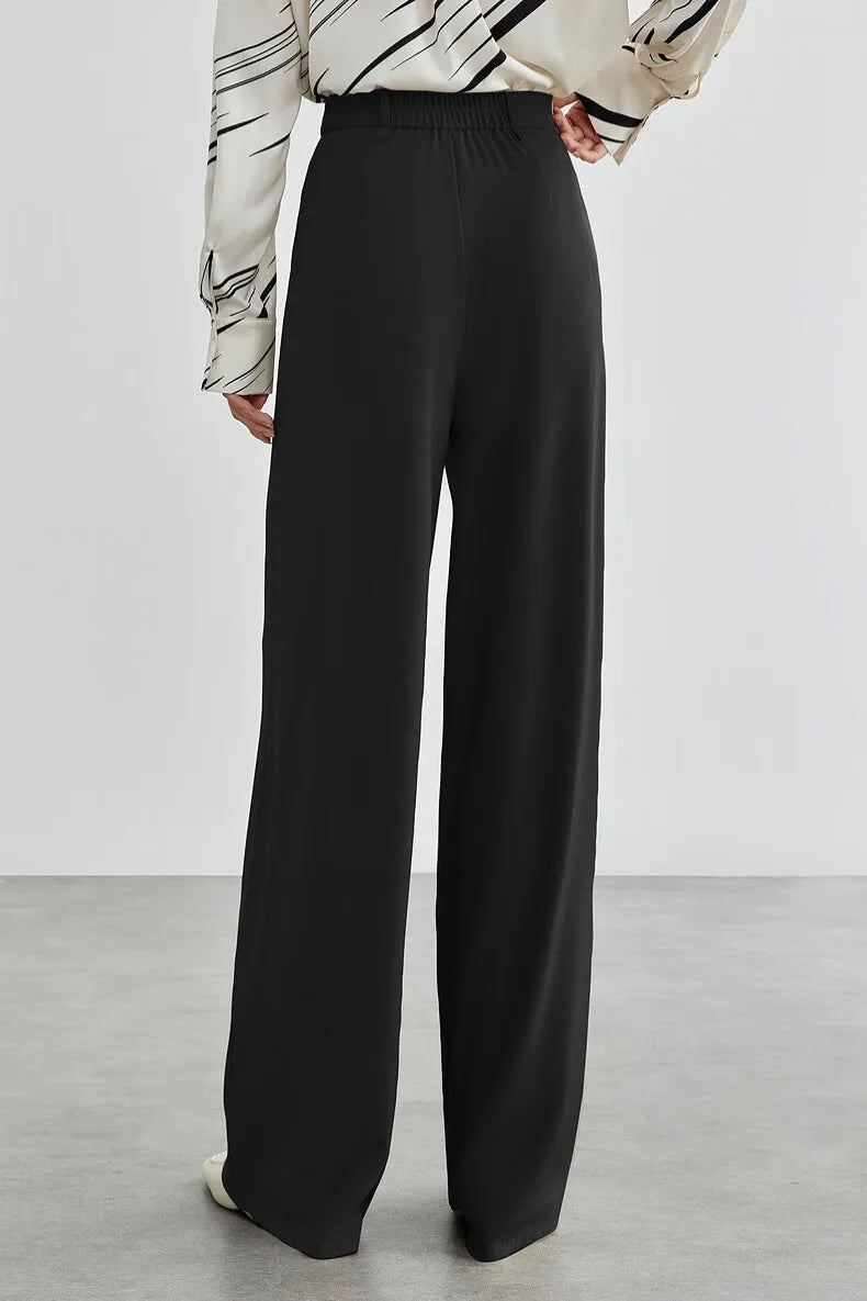 Women's Tailored Trousers Formal Solid High-waist Folds Twill Workwear Pockets Full-length Pants 2026 Spring 151K57704