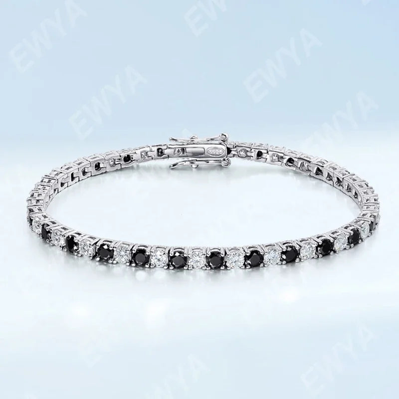 GRA Certified Real 3/4/5/6.5MM Black White Full Moissanite Tennis Bracelet for Men Women Original 925 Silver Link Bracelets