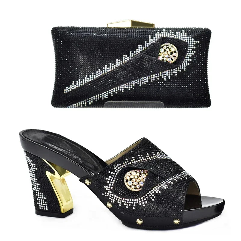 Italian Matching Shoes and Bag Set Decorated with Rhinestone African Shoes and Bag Set for Wedding High Quality Shoes Bag