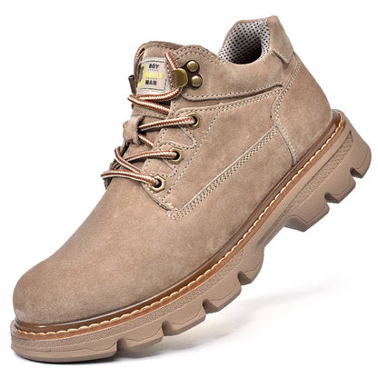 Men Genuine Leather Boots Men's English Style Thick Bottomed Work Clothes Shoes Winter Outdoor Mid Top Men's Boots