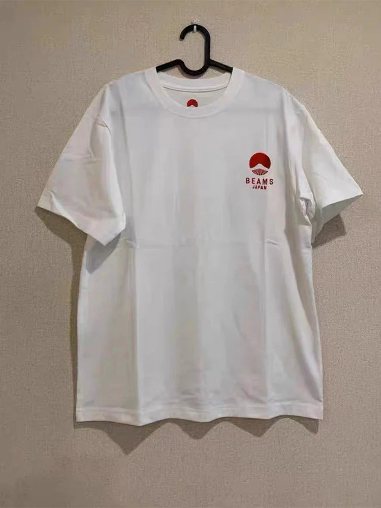 Limited Edition Japan Fuji Mountain Embroidered Loose Couple Men Women Short Sleeve T-Shirt Cotton Summer Casual O-Neck Tops