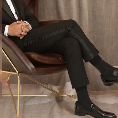 Satin Stripe Suit Pants 1 Piece Slim Fit Black Formal Trousers for Wedding Party Official Business Fashion Pants