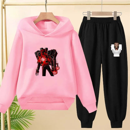 Skibidi Toilet Children's Autumn Winter Hoodie Black Pullover Boys Girls Toddler 2-12Yrs Top+Trousers Coat Casual Fashion Set