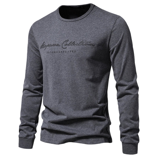 100% Cotton Long Sleeve Men's T-shirt Solid Color Letter Print Casual T shirts for Men New Spring Tops Tee Men Clothing