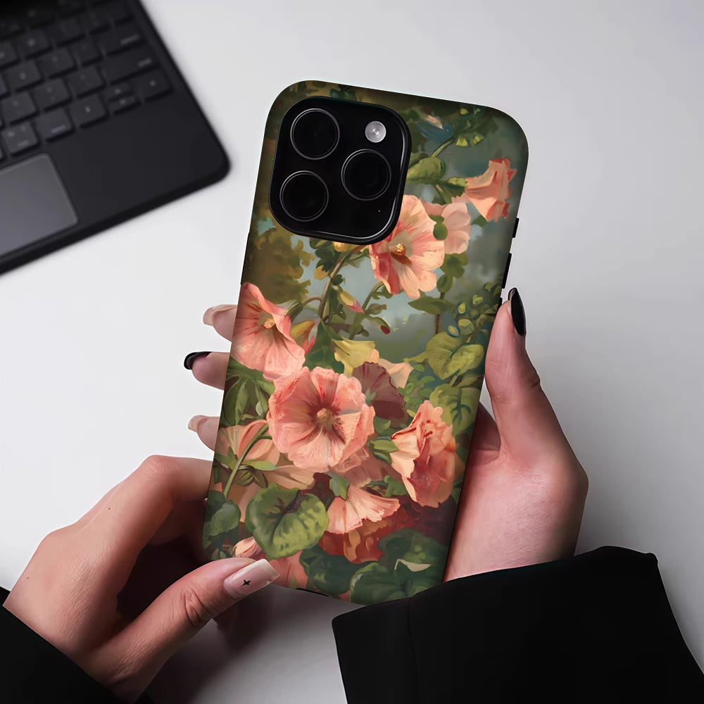 Hollyhock Oil Painting for Magnetic Phone Case for IPhone 17 16 15 14 13 Pro Max Plus Single Double-layer Tough Case