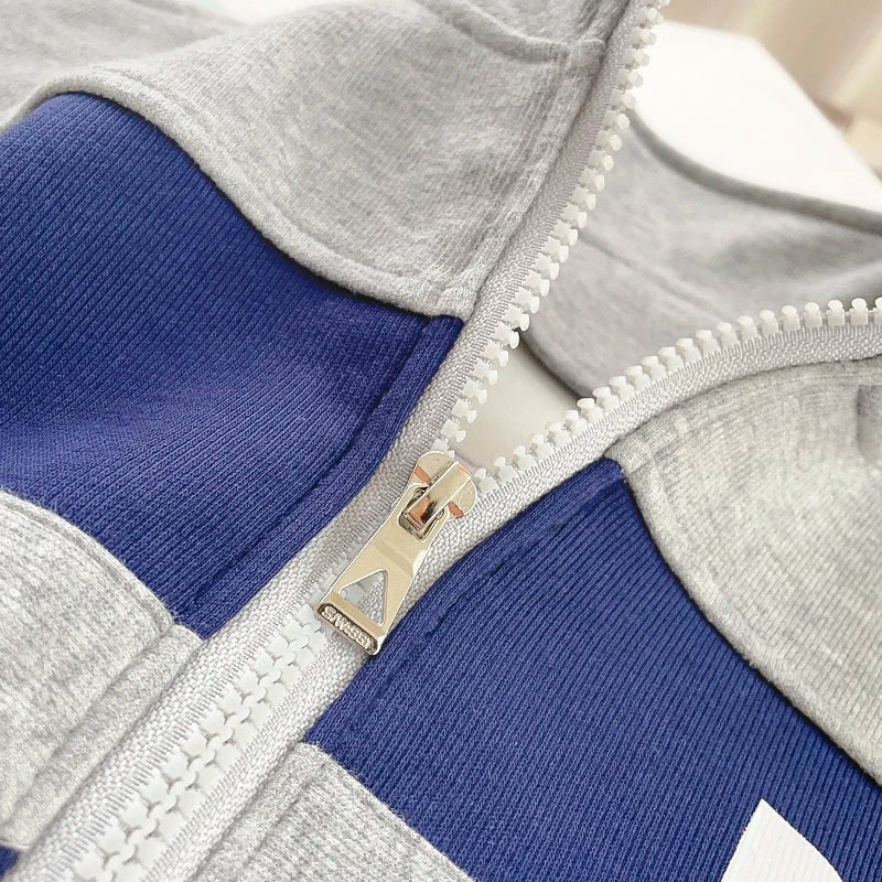 Boys Contrast Alphabet Full Zip Sweatshirt Jacket+Sweatpant Workout Set School Kids 2PCS Tracksuit Children Jogger Outfit 5-16Yr