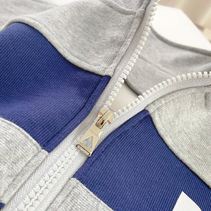 Boys Contrast Alphabet Full Zip Sweatshirt Jacket+Sweatpant Workout Set School Kids 2PCS Tracksuit Children Jogger Outfit 5-16Yr