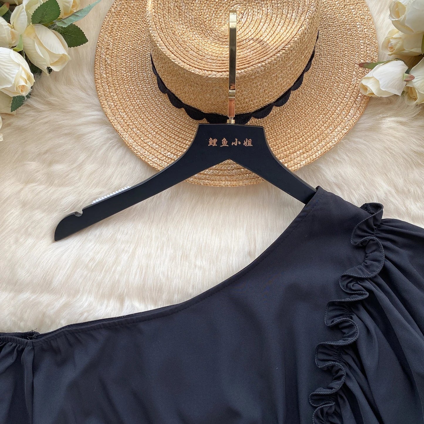 American Chic Blouse for Women Flounced Edge Skew Collar Bare Midriff Belt Skinny Shirts Summer Casual Female Tops Dropshipping