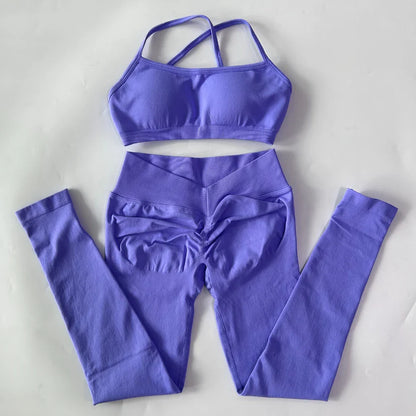 2 Pieces Gym Set For Women Clothes Seamless Scrunch Yoga Leggings Set Backless Sports Bra Fitness Workout Top Yoga Set Outfits